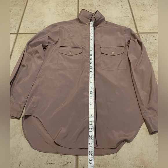 Vintage Silk-Like Mauve Tunic Blouse High-Low Hem with Black Piping M/L - Picture 3 of 4